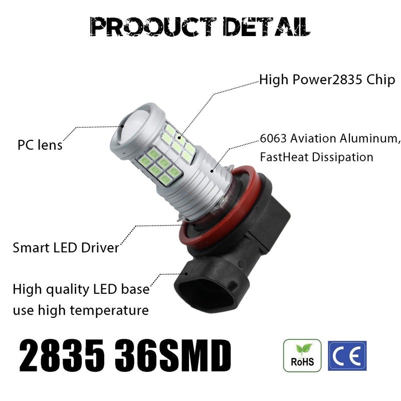 KISLED Super Bright 3000lm H8 H11 LED Fog Lights Bulbs DRL High Power 3030 Chips with Projector Lens Replacement for Cars Trucks, Ice Blue - Image 3